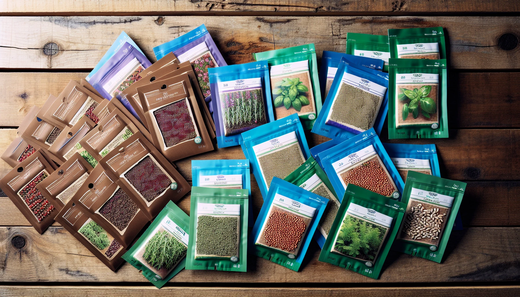 Assortment of herb seeds in small packets