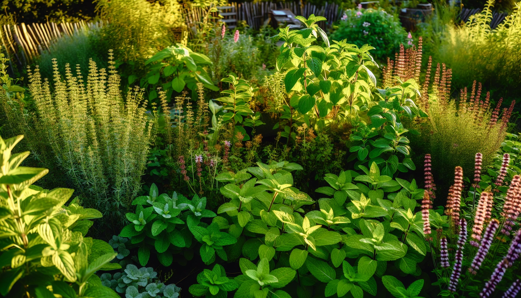 Medicinal herb garden with various herb plants