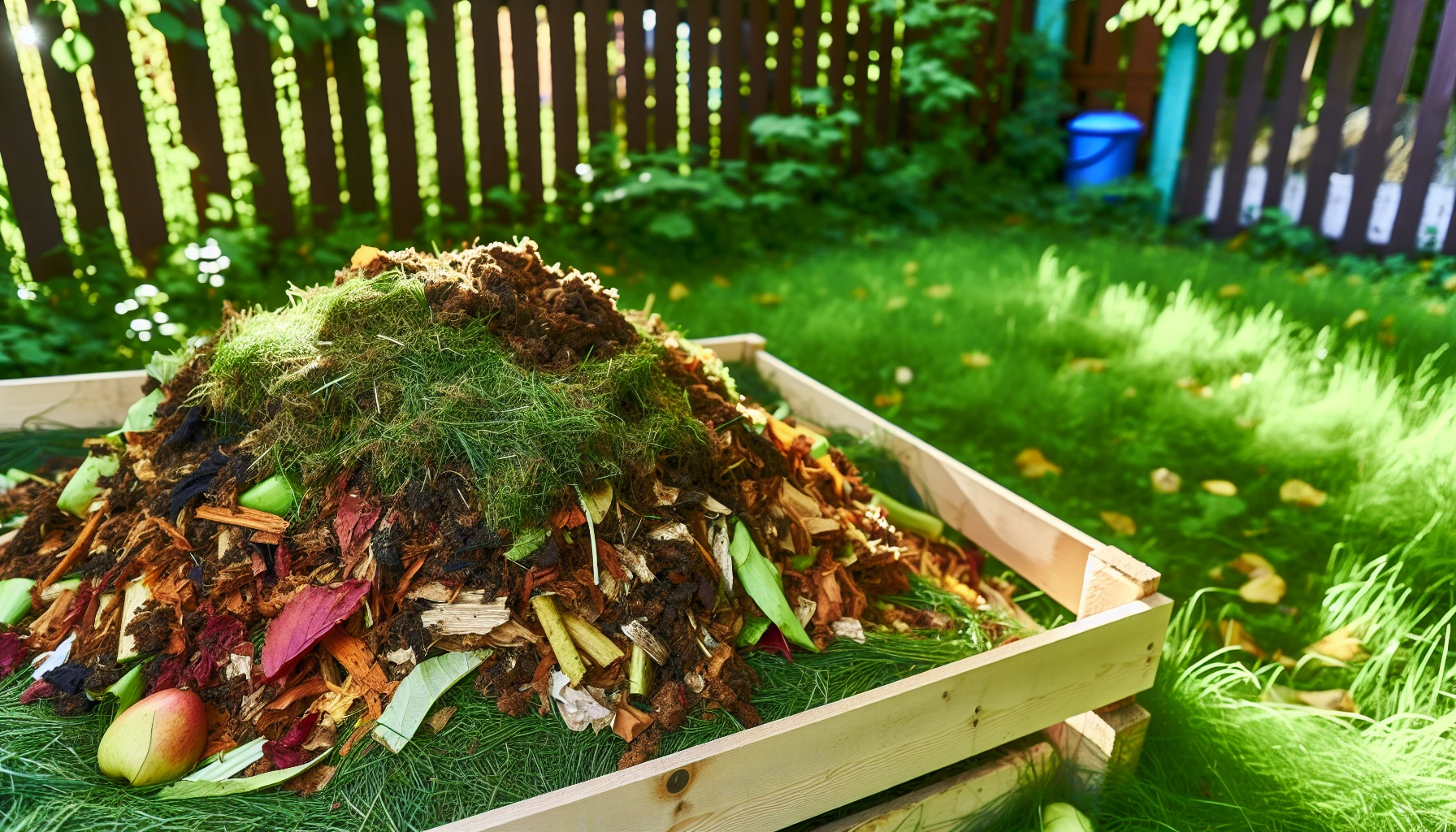 Homemade compost heap with organic materials